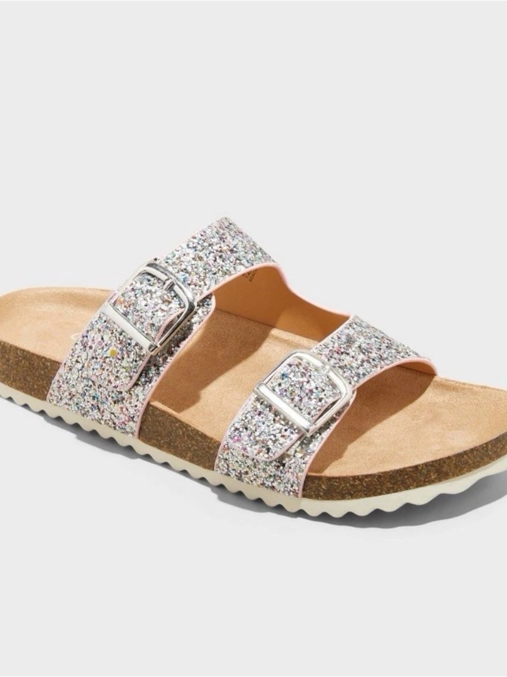 Cat & Jack Girls' Iridescent Glitter Double-Buckle Slide Sandal - Pink Sparkle